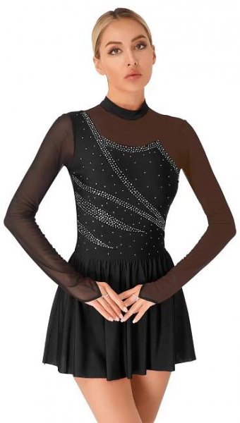 Dámské Dívčí Plesové Společenské šaty Lyrické Moderní Dance Šaty Krasobruslařský taneční kostým s dlouhým rukávem