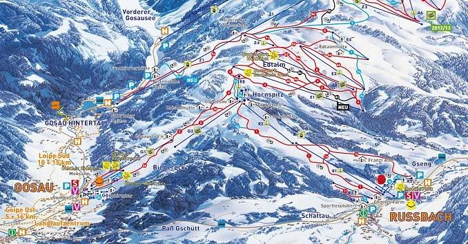 Lyžařská mapa sjezdovek areálu Dachstein West
