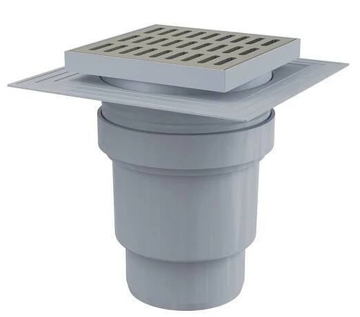 Alcadrain Podlahová vpusť 150×150/110 mm přímá, mřížka nerez APV13
