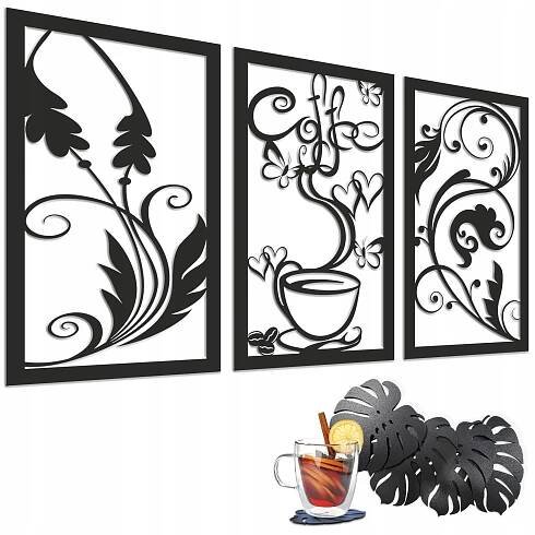 3D obrazy na zeď Nástěnná ozdoba do kuchyně Káva Prolamovaný panel Květina 56x96