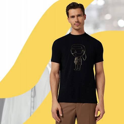 Karl Lagerdeld Černá Tričko Pánské pěkné bavlněné tričko Velké logo r.XL Hlavní vzor logo