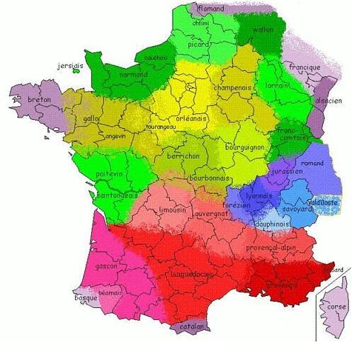 Mapa jazyku ve Francii