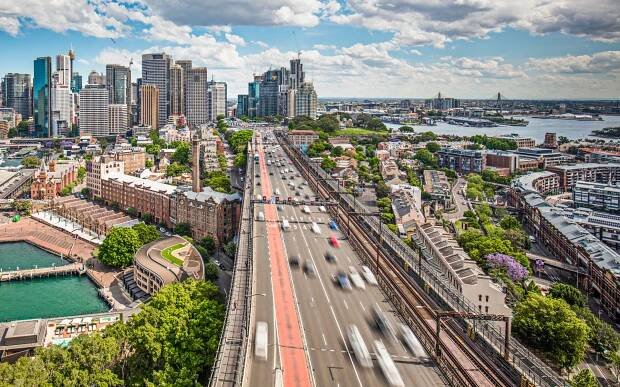 A bird's eye view of a busy highway in Sydney