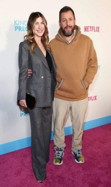 Jackie Sandler and Adam Sandler attend the "Kinda Pregnant" premiere on February 03, 2025 in New York City. 