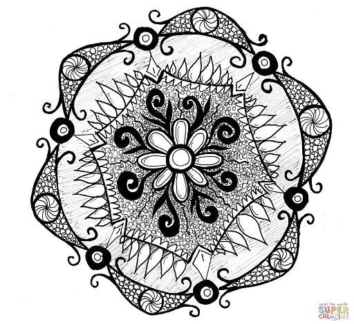Zentangle rangoli omalovánka | Omalovánky k Vytisknutí Zdarma