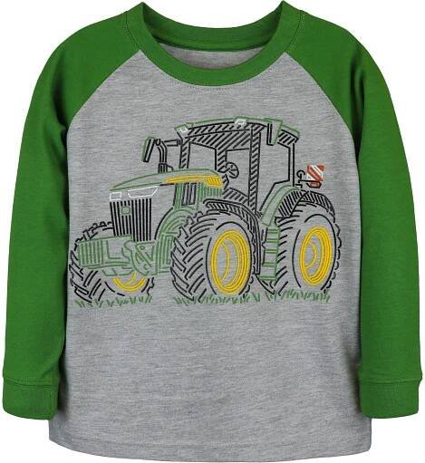 DĚTSKÉ TRIČKO JOHN DEERE S DLOUHÝM RUKÁVEM HI-DENSITY TRAKTOR, SVĚTLE ŠEDÉ
