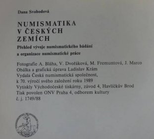 Numismatika v českých zemích  Dana Svobodová  ČNS Praha 1989 - Sběratelství