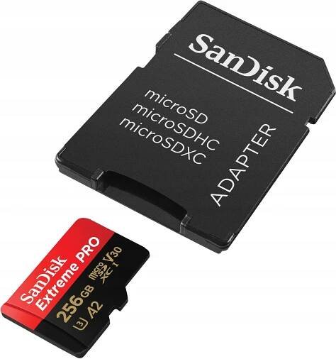 SanDisk microSDXC 256GB Extreme PRO + Rescue PRO Deluxe + SD adaptér