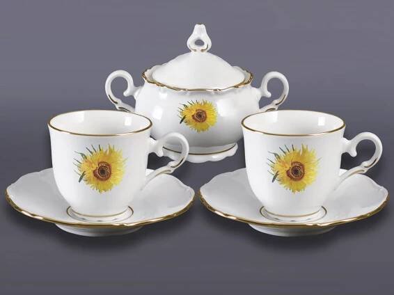 Přátelská sada Ofélie (van Gogh - slunečnice) zlato | Ofélie | VIVA PORCELÁN - PORCELÁNOVÁ MANUFAKTURA