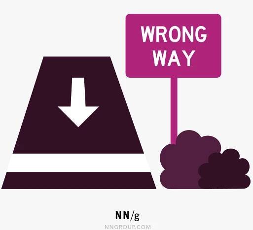 Usability Heuristic #9: A picture of a road with a wrong way sign to the right that would warn drivers not to enter. 
