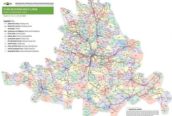 MHD Brno a okolí všechny zóny kde platí jízdné na mapě