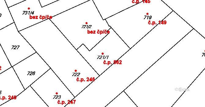 Vinohrady 562,  na parcele st. 721/2 v KÚ Vinohrady, Katastrální mapa