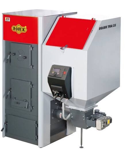 Kotel automatický na pelety a hnědé uhlí Rojek TKA 15, 4,1 - 15 kW, 5. třída dřevěné pelety, 4. třída hnědé uhlí, pravý