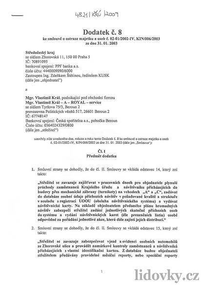 Podezřelý dodatek ke smlouvě na ostrahu na serveru Lidovky.cz ...