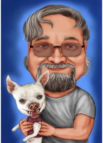 Majitel s kresbou karikatury Chihuahua s jedním barevným pozadím