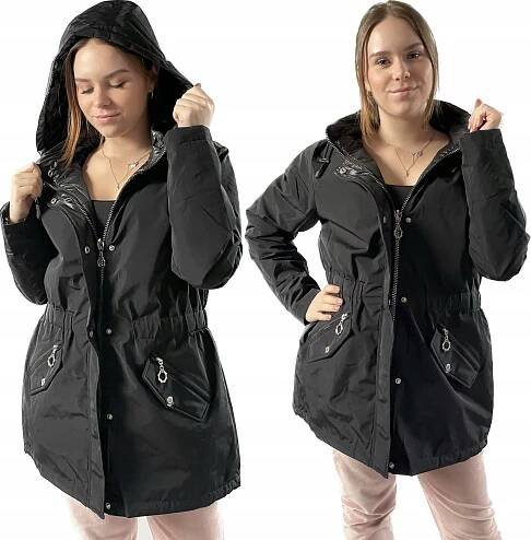 DÁMSKÁ OBOUSTRANNÁ JARNÍ PŘECHODOVÁ TEPLÁ BUNDA KAPUCE PLUS VELIKOST 3XL