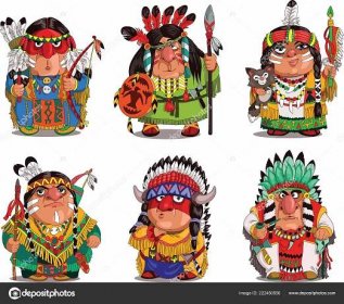 Stáhnout - Kreslený indiánů. Legrační, karikatura parodie. Znaků. Indiáni sada. Izolované objekty. — Ilustrace