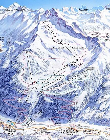 Lyžařská mapa sjezdovek areálu Klausberg