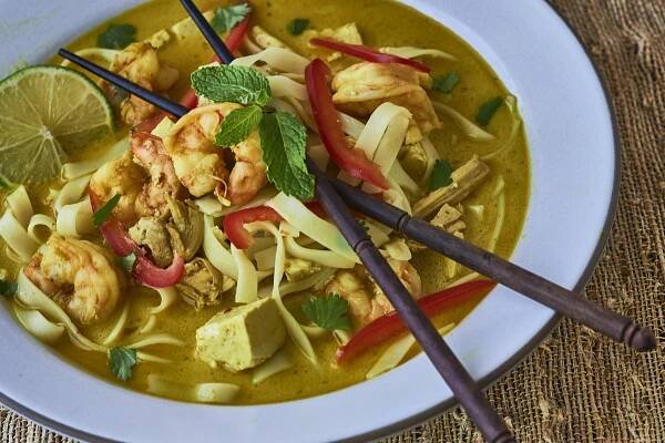 Curried Chicken, Shrimp, & Tofu Laksa