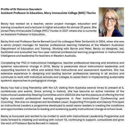 Profile of Dr Rebecca Saunders – Instructional Leadership