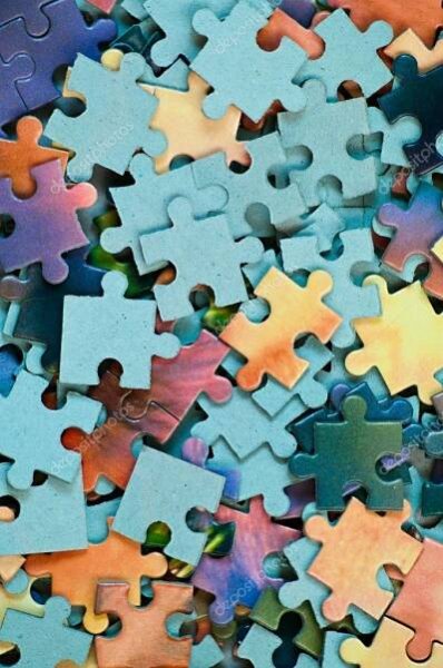 Stáhnout - Skládačka. pozadí z částí puzzle. hromadu barevných mozaik — Stock obrázek