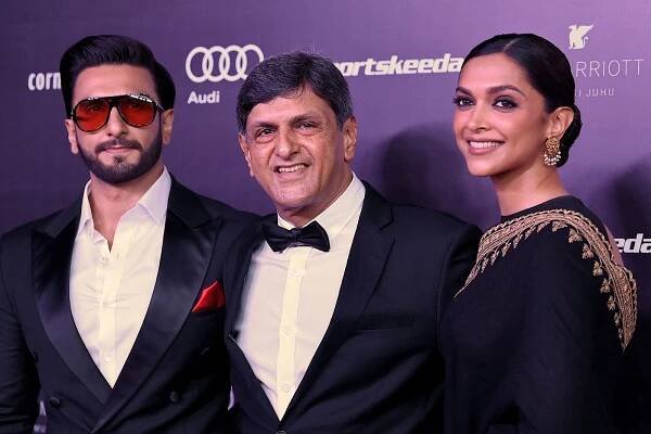 Deepika Padukone with Ranveer Singh and Prakash Padukone