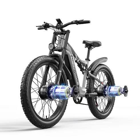 Shengmilo S600 Dospělý 2000W Pánské E-Horské elektrokolo se dvěma motory, 48V17.5AH840WH Baterií, 26palcovými širokými pneumatikami Pánské elektrické kolo