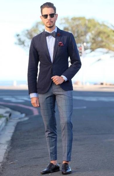 Bavlněný vázací tečkovaný motýlek Navy Blue - 6