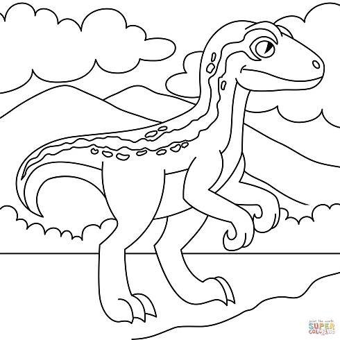 Kreslený Velociraptor omalovánka | Omalovánky k Vytisknutí Zdarma