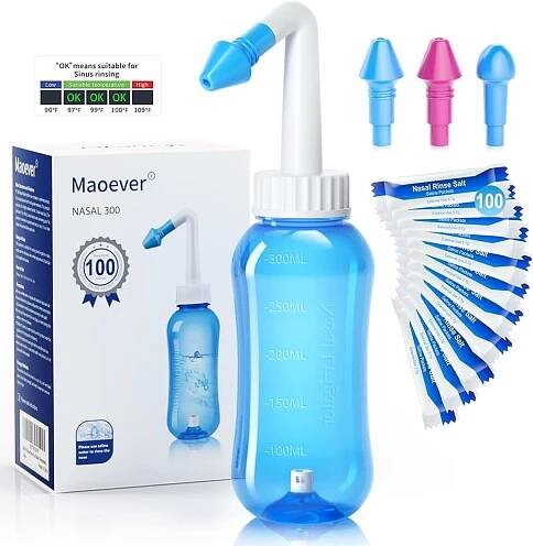 MAOEVER Neti Pot Sinus Rinse Bottle with 100 Nasal Wash Salt Packets Nose Wash Cleaner Pressure Rinse Nasal Irrigation for...