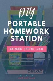 image of homework caddy with text overlay