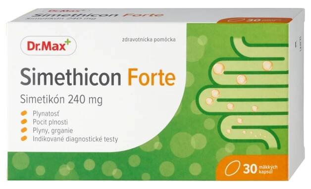 Dr. Max Simethicon Forte 240 mg 1×30 cps, nadúvanie a plynatosť