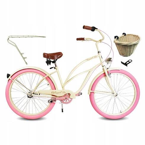 Dámské městské kolo 26 cruiser damka LILY RoyalBi růžová, nosič zavazadel, košík