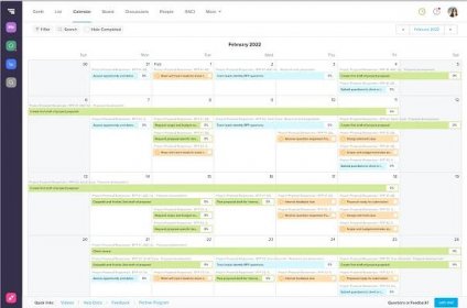 Example of project proposal response tasks scheduled on a monthly calendar