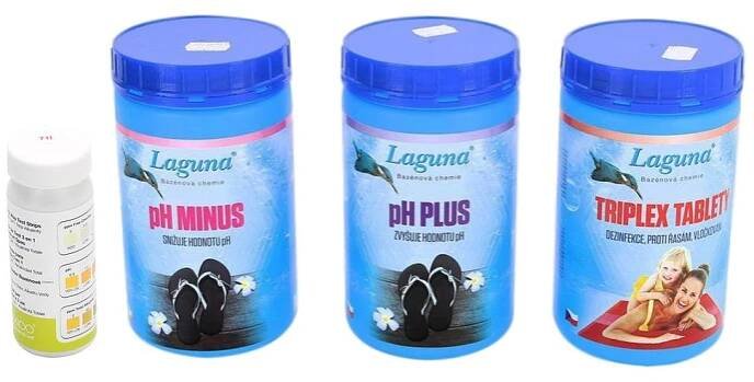 II.Základní set na chlorové ošetření vody (Triplex tablety, pH-, pH+, tester)