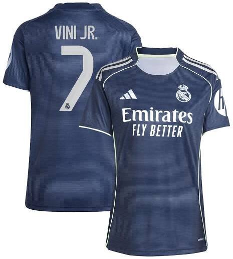 Real Madrid adidas Away Shirt 2025-26 - Womens with Vini Jr. 7 printing
