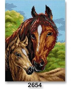 Vyšívací vzor Vyšívací předloha, obrázek na vyšívání 70243/2654, koně 1, hnědá, 30x40cm