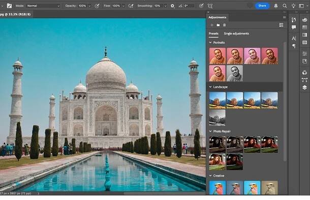 Panel Přednastavení úprav v aplikaci Photoshop nyní nabízí aktualizované rozvržení usnadňující jeho používání.