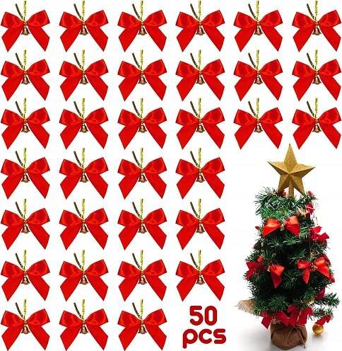 50 MAŠLE NA VÁNOČNÍ STROMEČEK ČERVENÉ S VÁNOČNÍM ZVONKEM