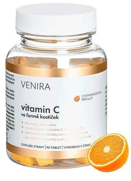 Venira Vitamin C ve formě kostiček pomeranč 90 tablet