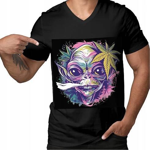 Tričko s černým pánským potiskem Trippy Alien Smoking Weed