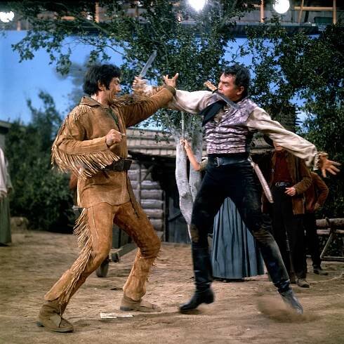 DANIEL BOONE, from left: Ed Ames, Jeffrey Hunter, 'Requiem for Craw Green', (Season 3, ep. 11, aired Dec. 1, 1966).
