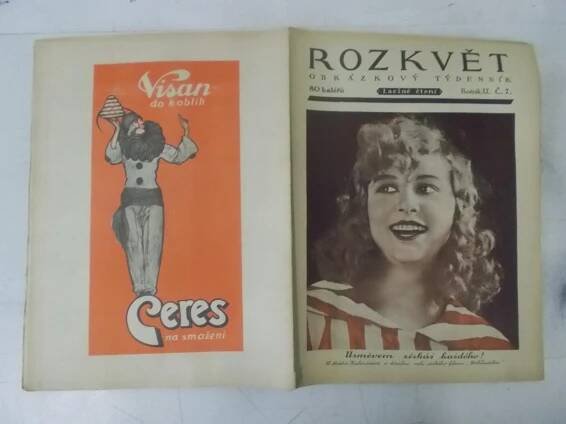 Starý časopis Rozkvět 1927 Tuk Ceres herečka jezdectví koně hlavolam