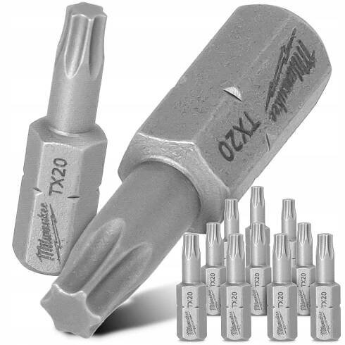 10x BIT šroubováky TORX TX20 25mm Bity MILWAUKEE MAGNETICKÁ koncovka KRÁTKÁ V8