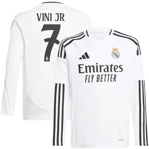 Real Madrid adidas Home Shirt 2024-25 - Kids - Long Sleeve with Vini Jr. 7 printing, , rebel_hi-res