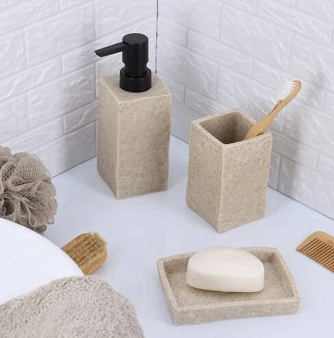 Koupelnový set SADA 4 ozdobných DOPLŇKŮ STONE WC KARTÁČ DÁVKOVAČ Kód výrobce 68120104