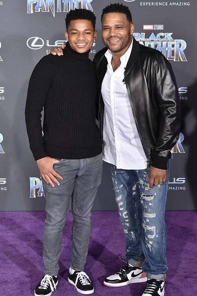 Nathan Anderson and Anthony Anderson attend the Premiere Of "Black Panther" on January 29, 2018 in Hollywood, California.