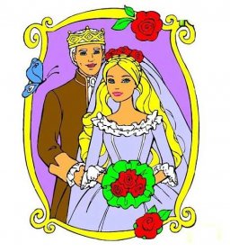 Obrázek, online omalovánka pro malé děti k vybarvení Svatba, Princezny