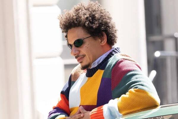 Eric André is seen on the set of "Little Brother" in Soho