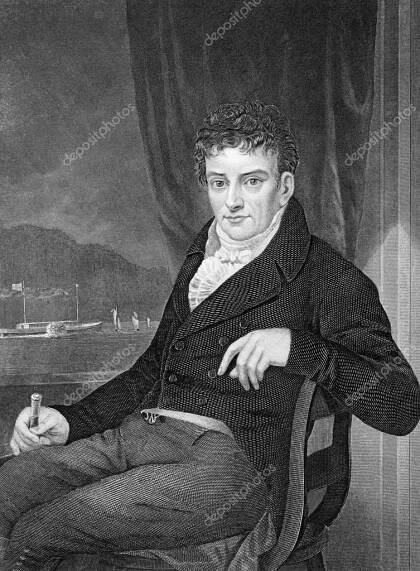 Stáhnout - Robert Fulton (1765-1815), který se vyrytuje z 1873. Americký inženýr a vynálezce široce známý pro vývoj prvního komerčně úspěšného parníku. Byl vyryten neznámým umělcem a publikován v ' ' portrétní galerii významných mužů a žen s Biogem — Stock obrázek